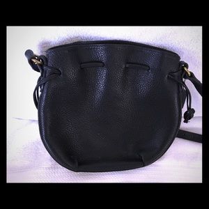 drawstring leather purse, pebbled finish